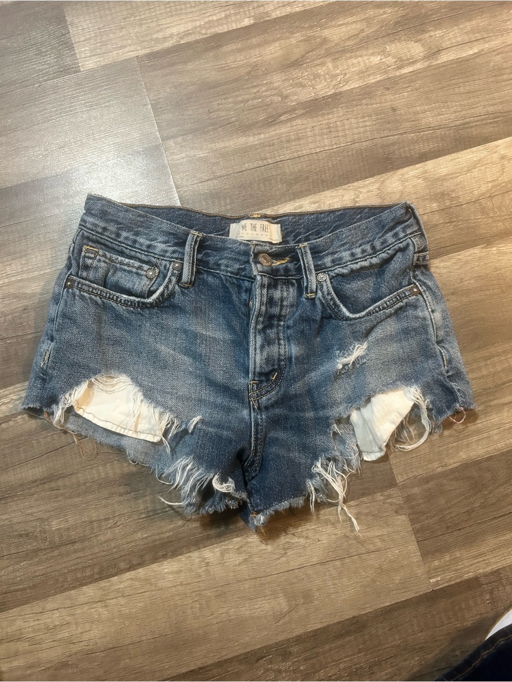 We The Free by Free People Distressed Denim Cutoff Shorts - Dark Blue